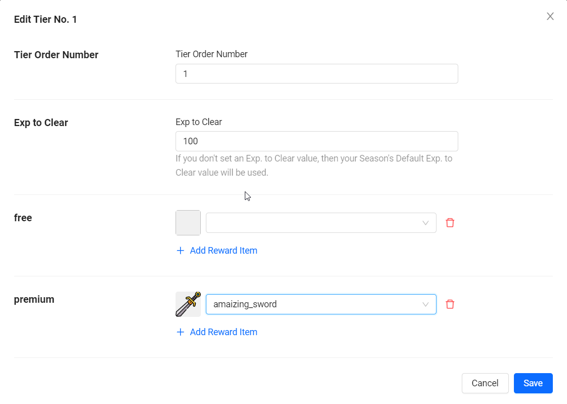 Tier number 1 configuration form