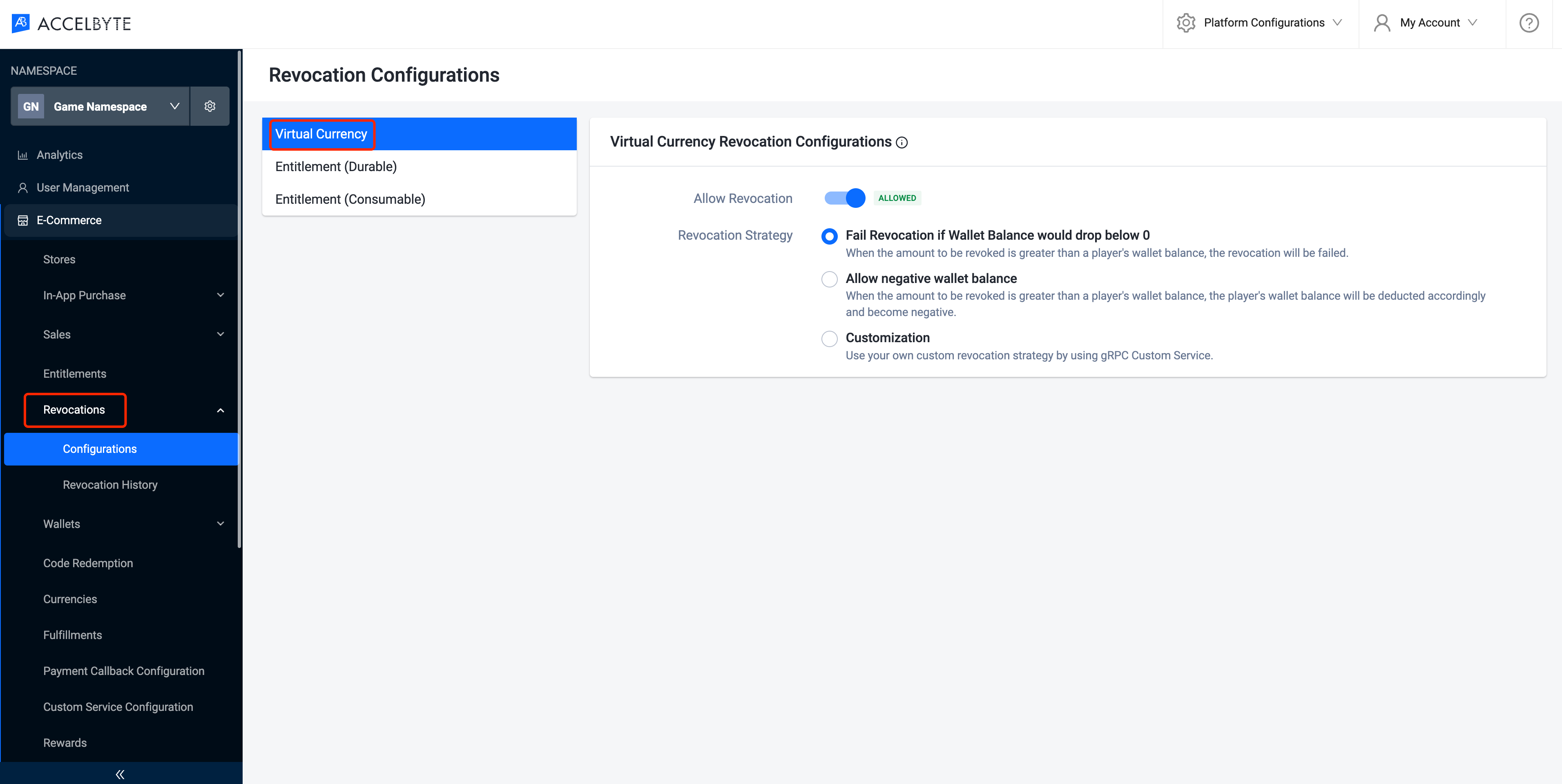 Image shows revocation config start