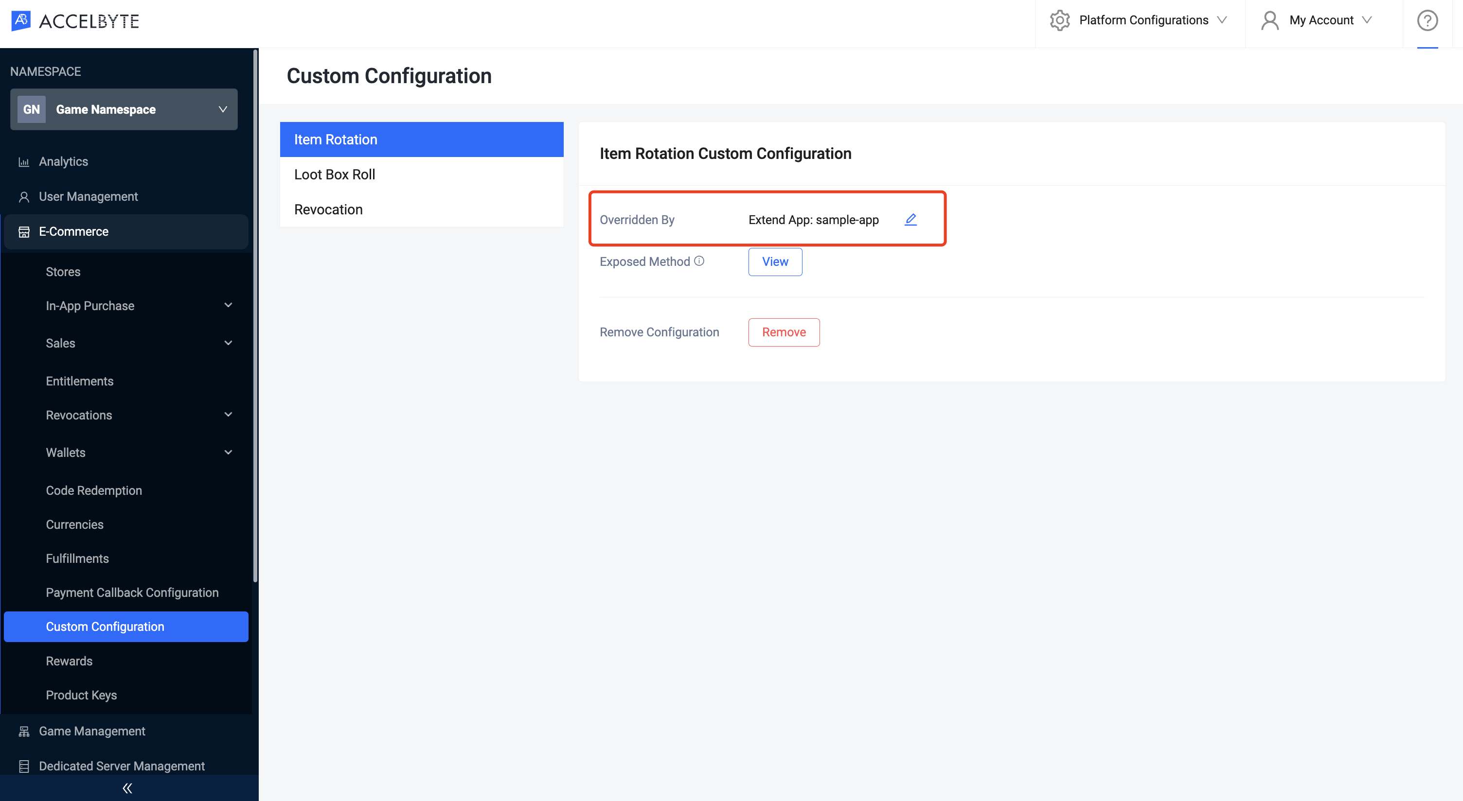 change or remove custom configuration