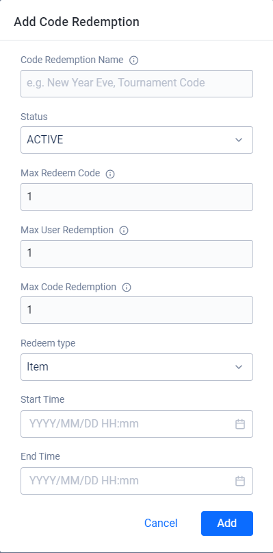 Add new code redemption form