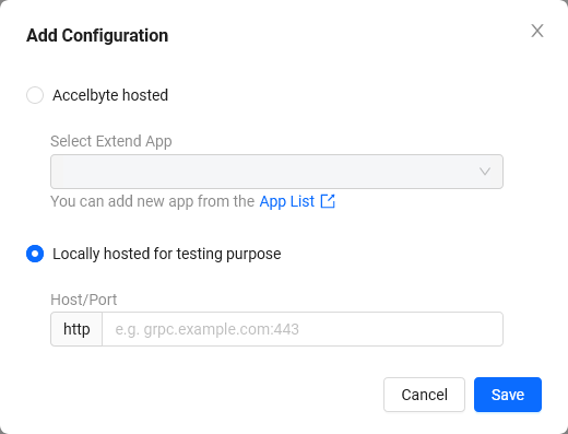 Image shows the modal for adding Cloud Save overridable configuration