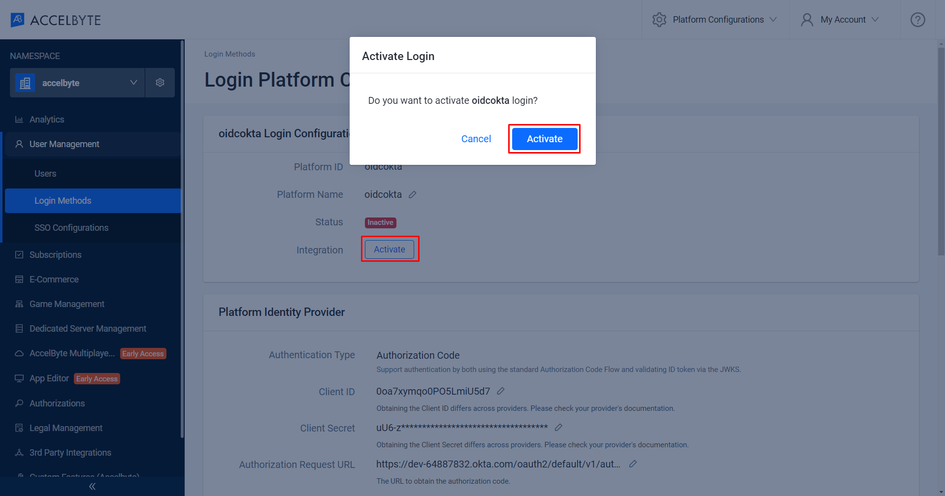 Image shows the OIDC Details page