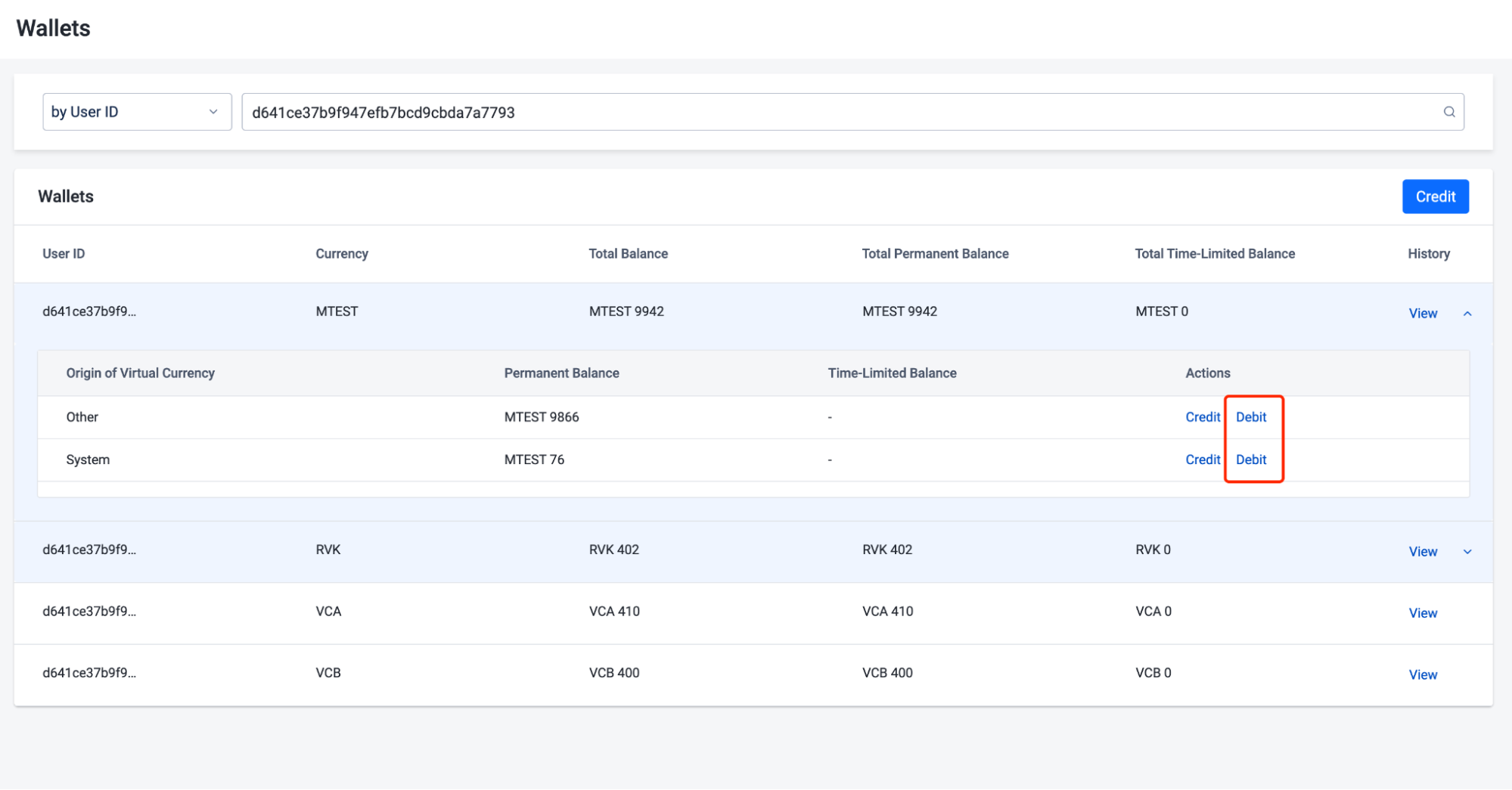 Debit Sub-wallet