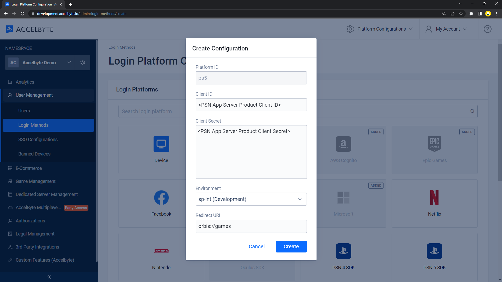 PS5 create Configuration