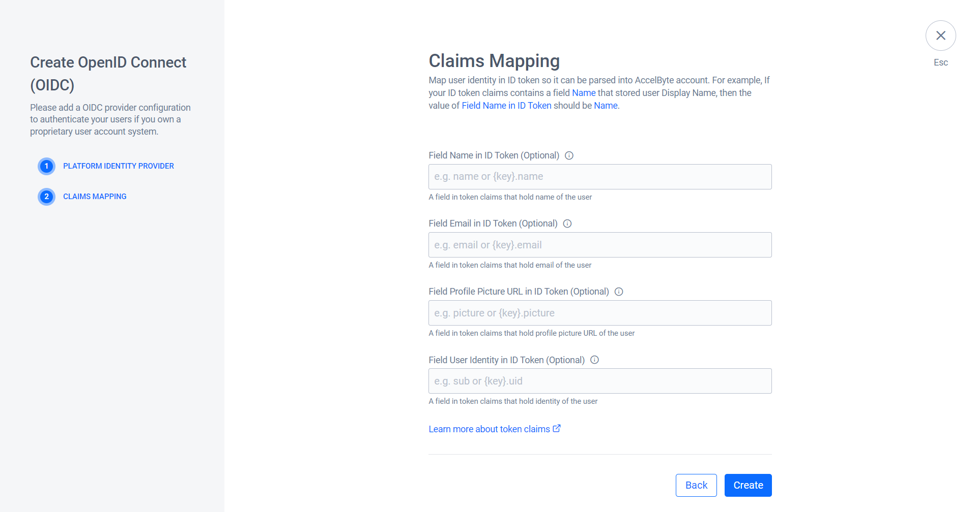 Image shows the Claims Mapping page