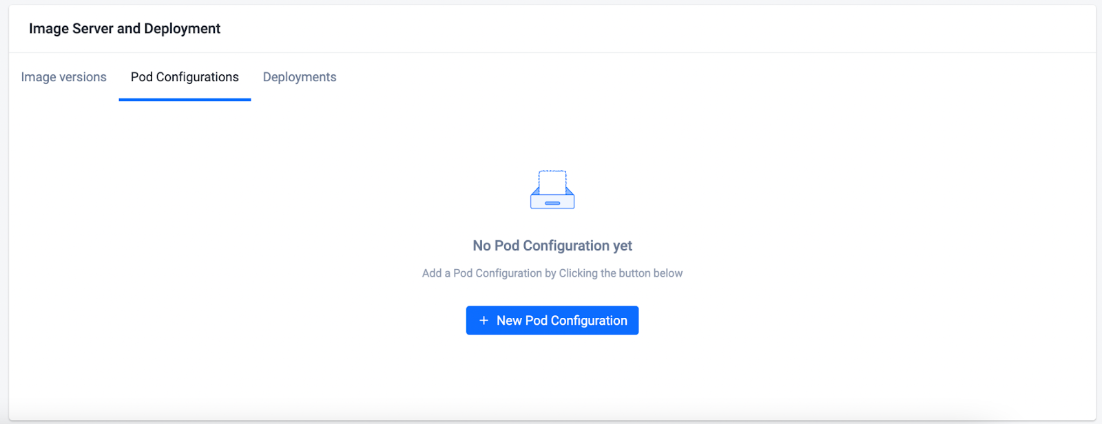 image server and deployment pod configurations tab new pod configuration button