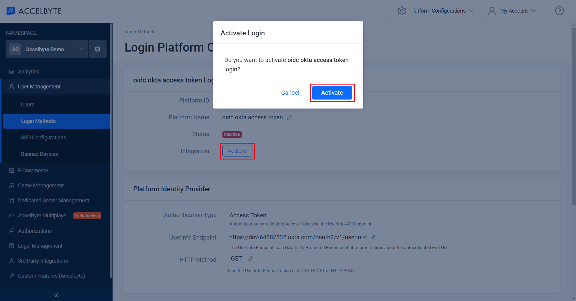 Image shows the OIDC details page