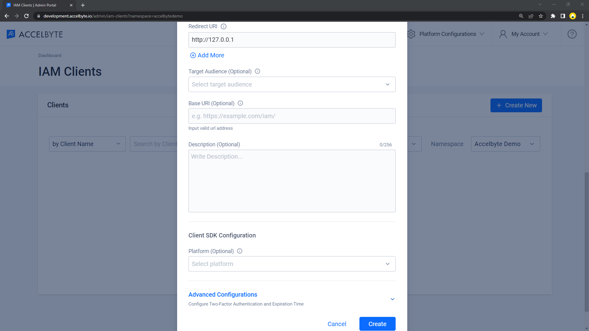 Image shows the lower part of the Create OIDC pagen