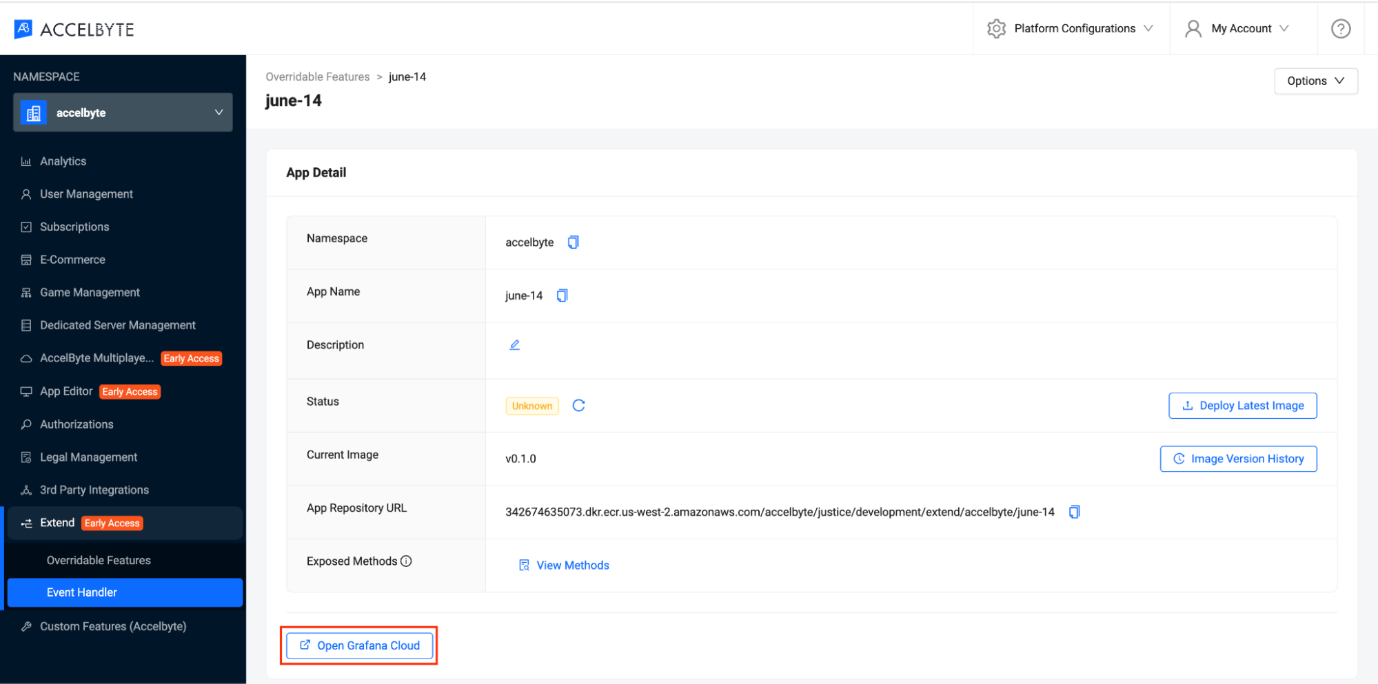 event handler access grafana