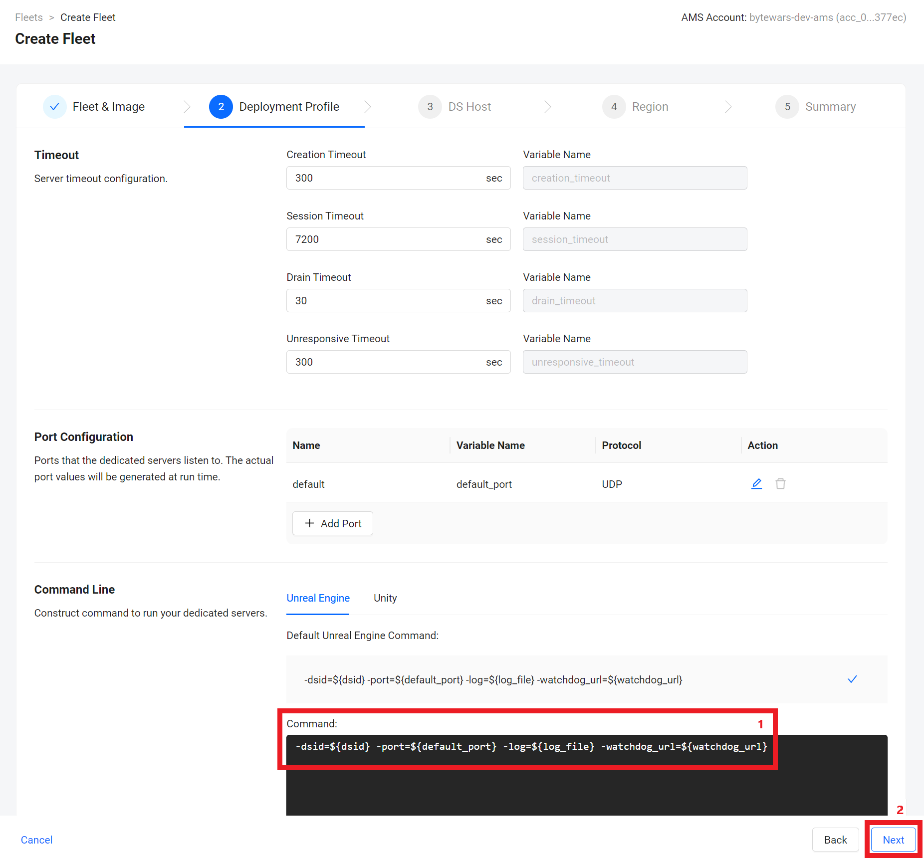 Create Fleet Deployment Profile step