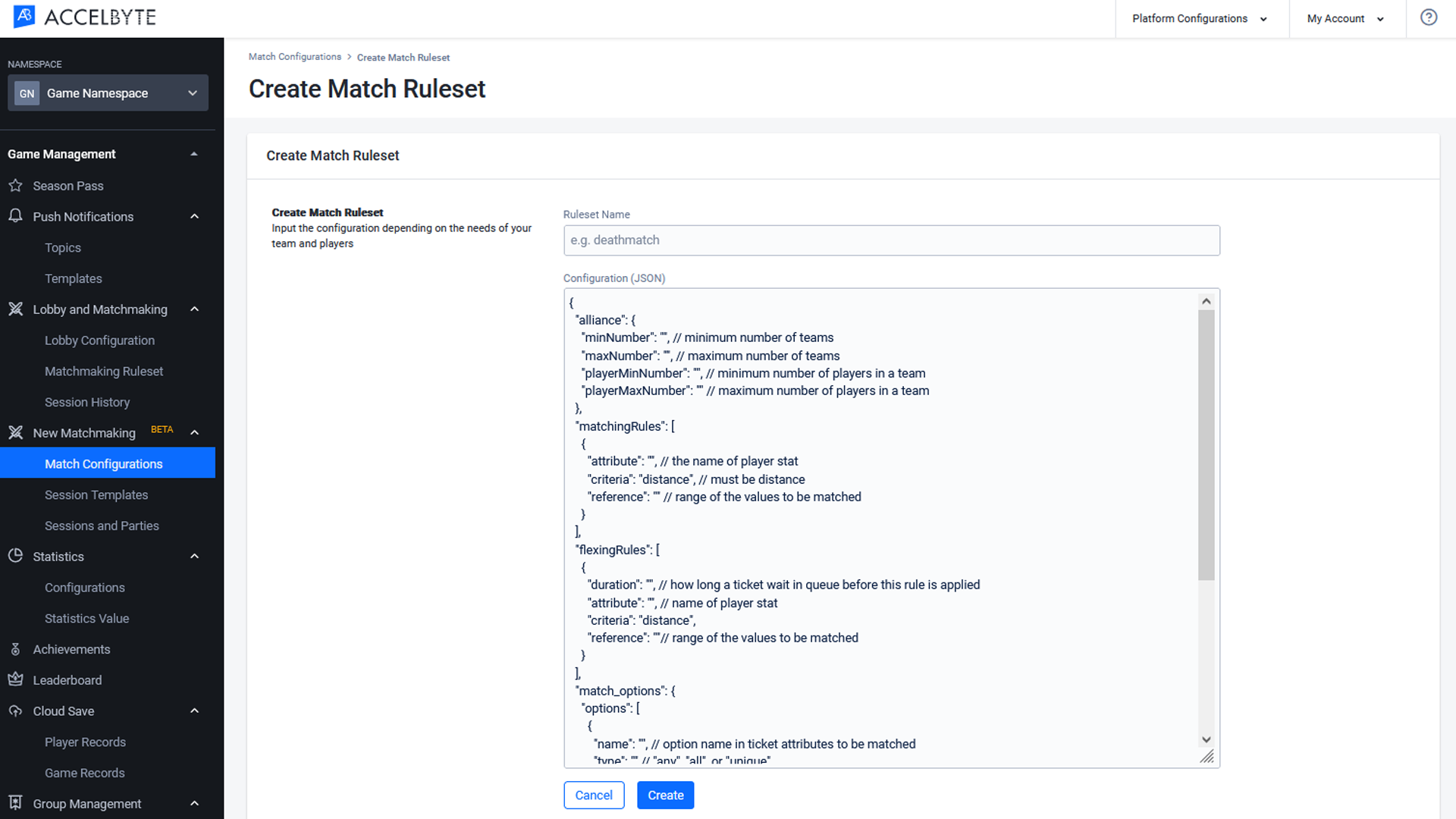 Create match ruleset