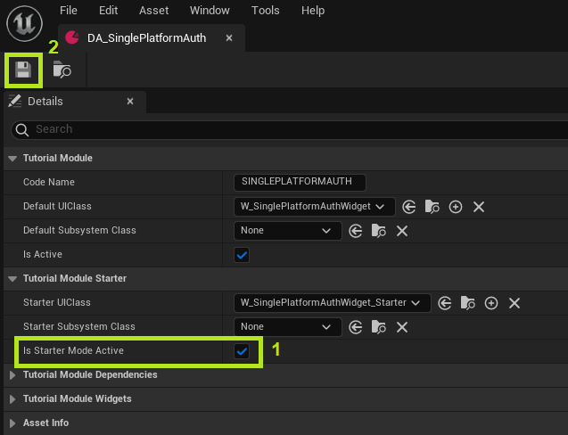 Activate Tutorial Module Data Asset starter mode