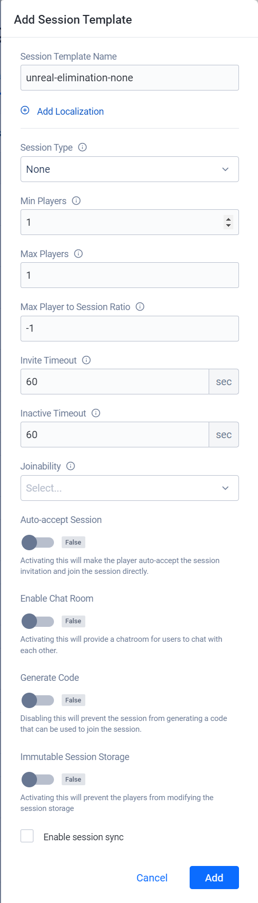 Dummy Session Template configurations