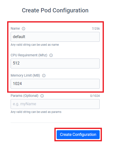 Pod config menu on Admin Portal