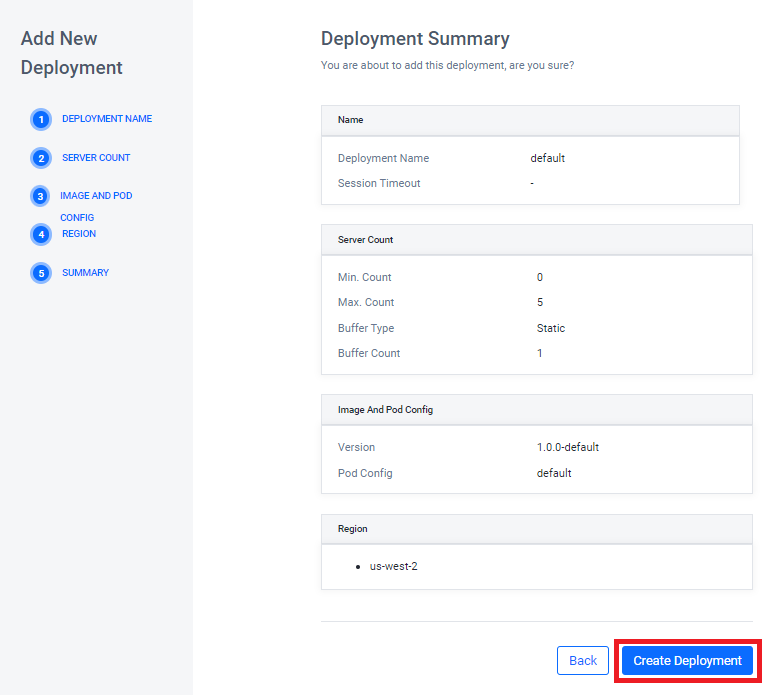 Deployment&#39;s config summary