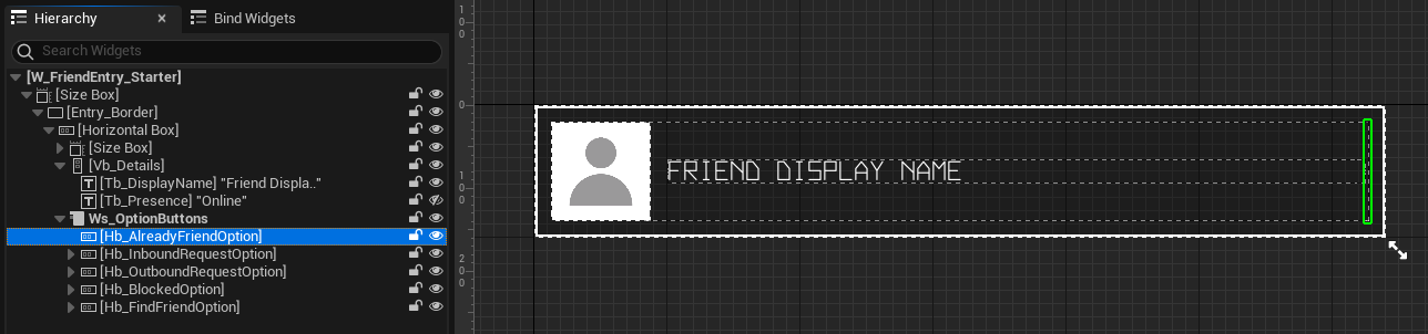 Accepted friend entry widget