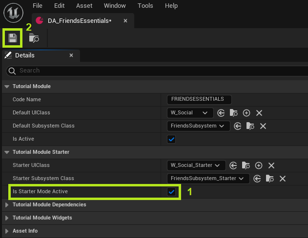 Activate Tutorial Module Data Asset starter mode