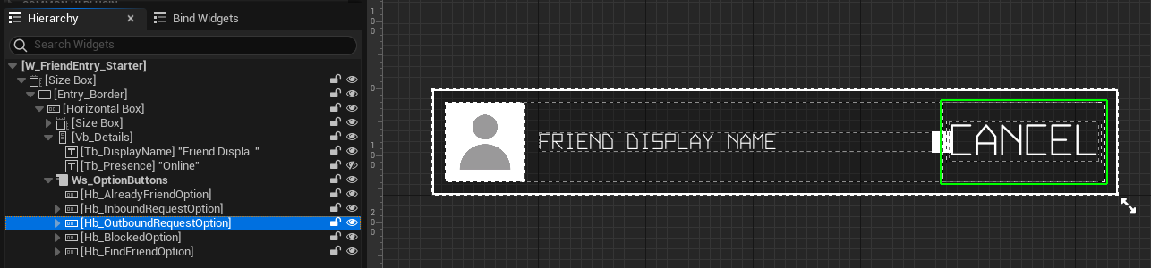 Sent friend request entry widget