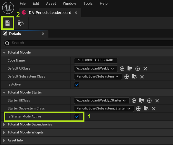 Activate Tutorial Module Data Asset starter mode