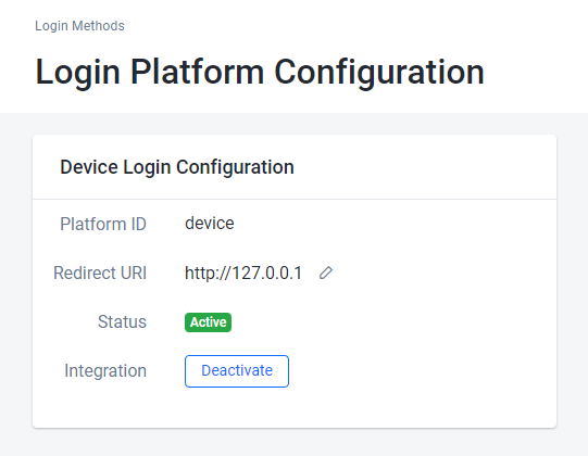 Login method configured