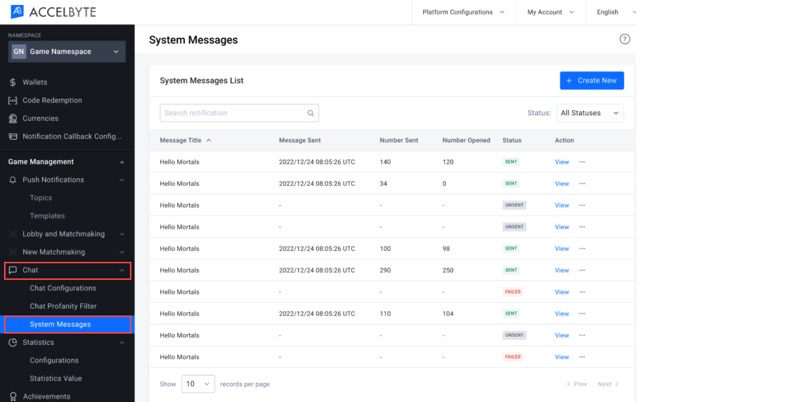 Image shows how to access System Messages