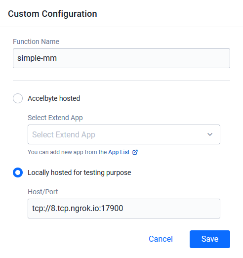 registering local custom matchmaking configuration