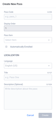 Season Pass Create new pass form