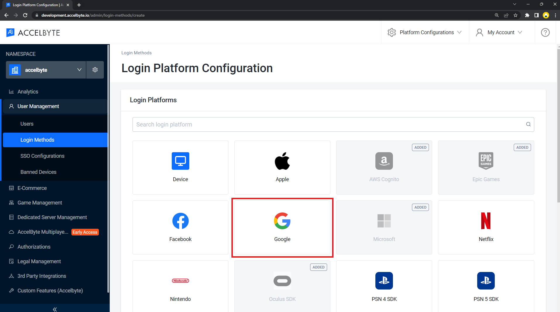 click Google icon login method