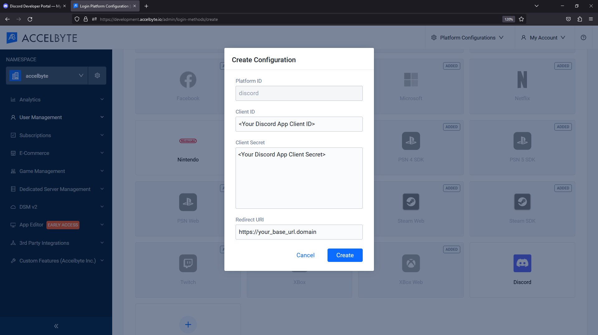 configuring new login method