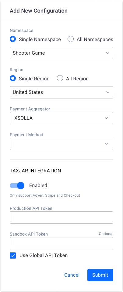 add new configuration for Xsolla