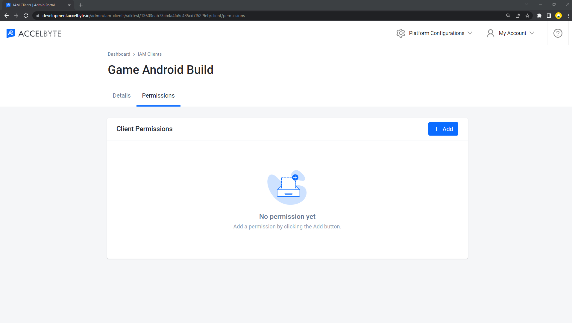 IAM Client game Android builds permissions tab