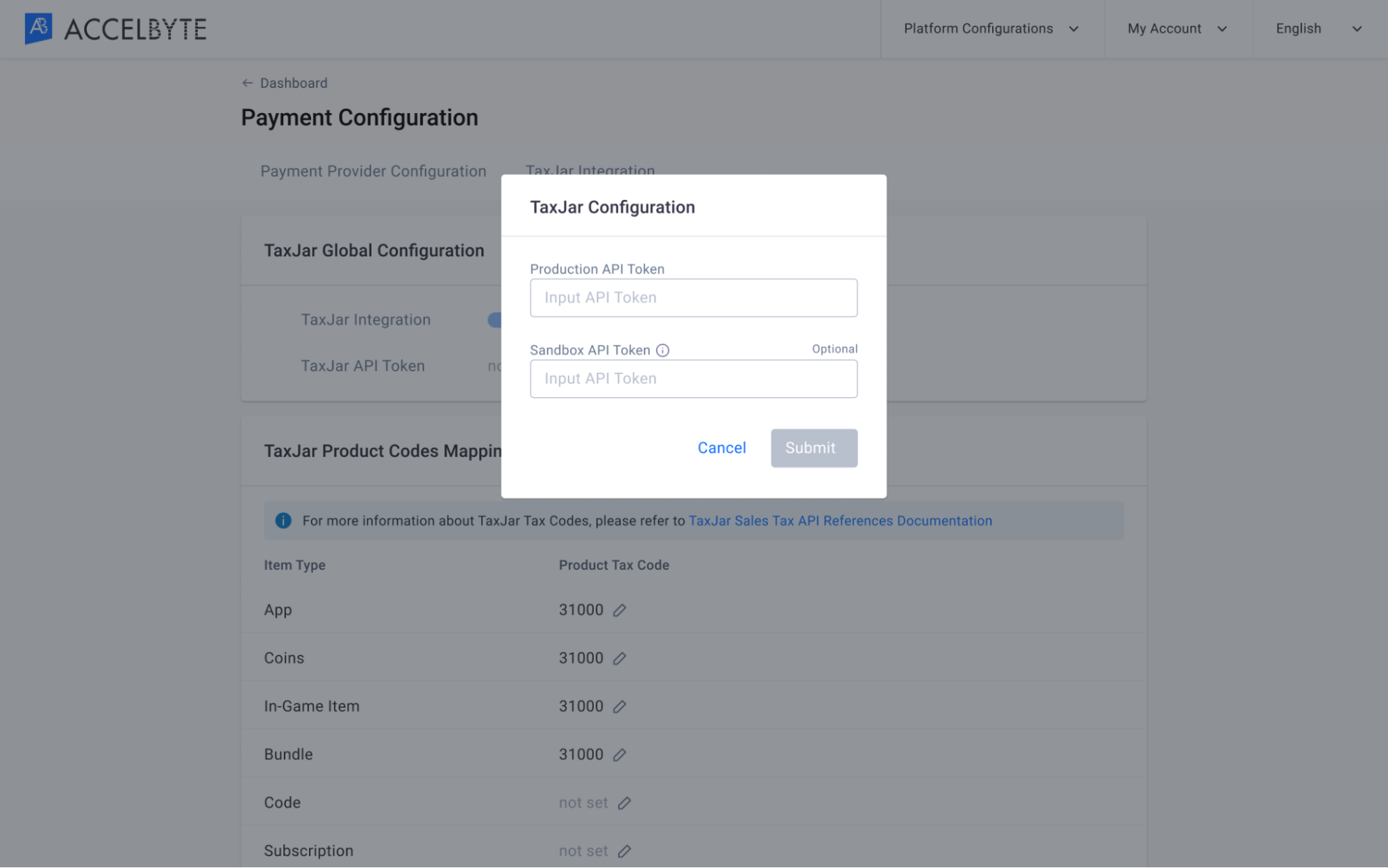 TaxJar configuration form