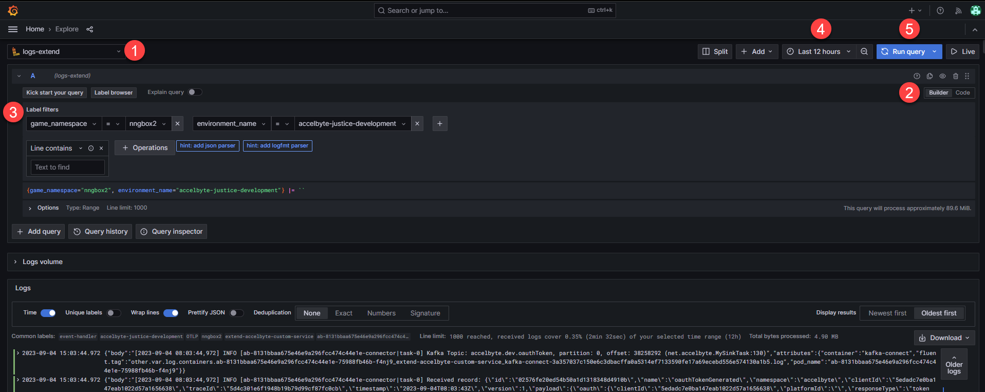 Event Handler basic query grafana logs