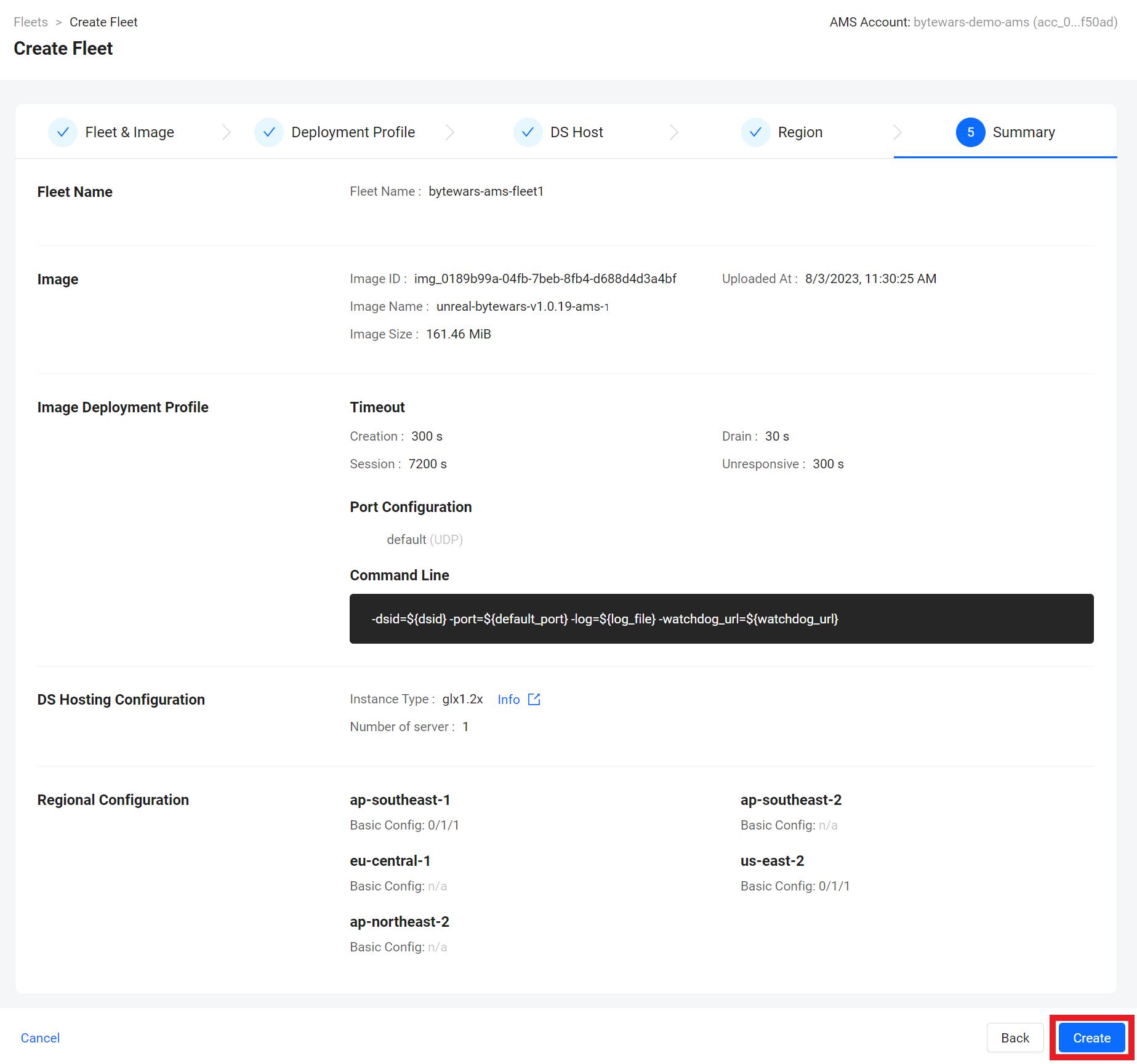 Create Fleet Summary step