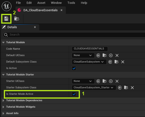 Data asset with starter mode active