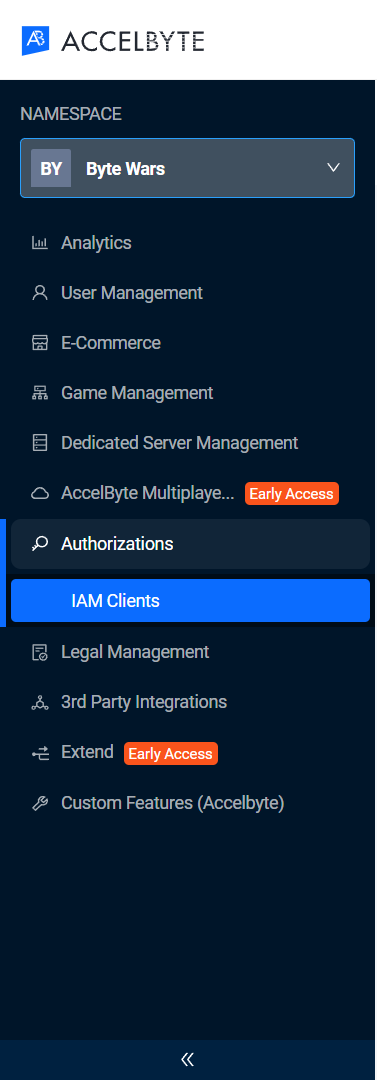 IAM client in Admin Portal side menu panel