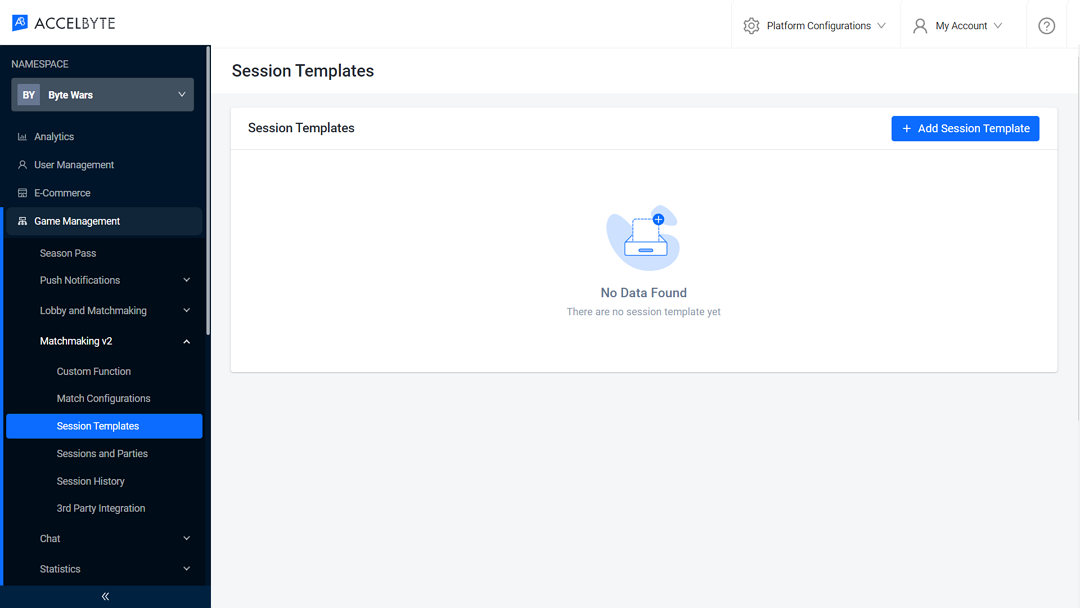 Session Template menu in Admin Portal