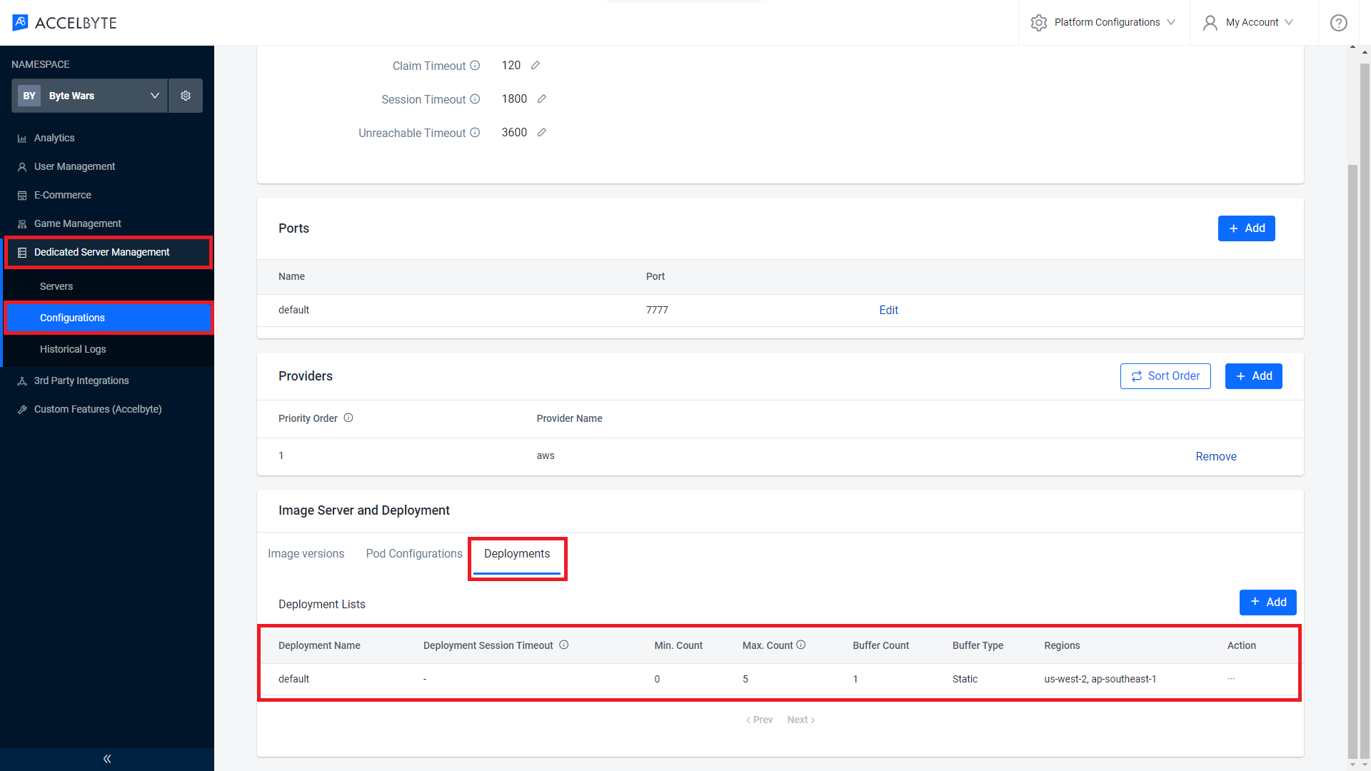 Newly created deployment on the deployment list