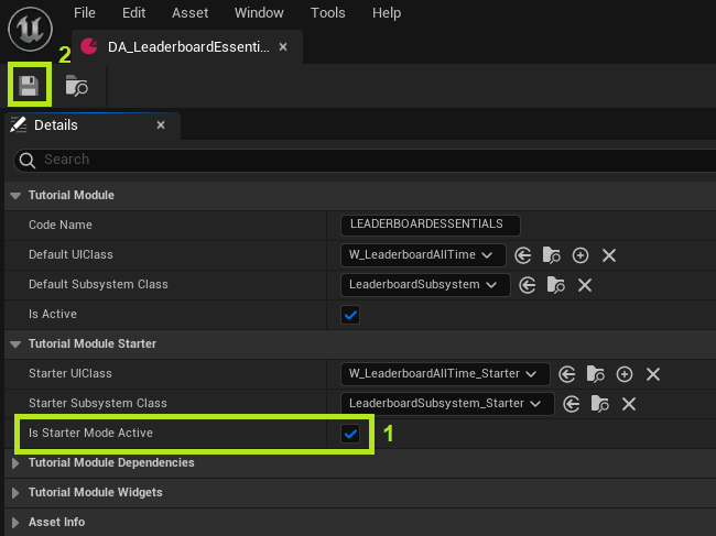 Activate Tutorial Module Data Asset starter mode