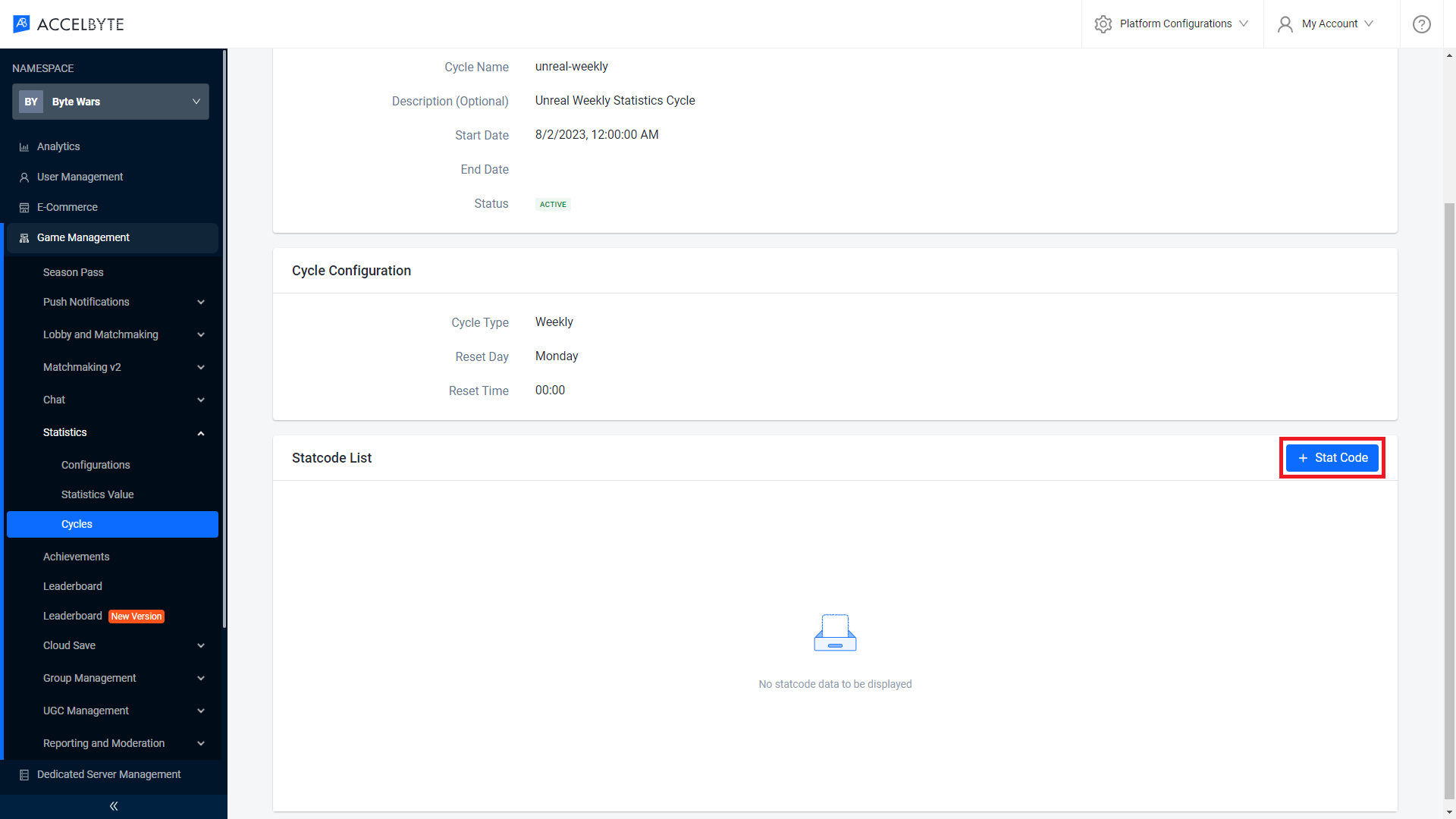 Statistics cycle&#39;s statistics list view